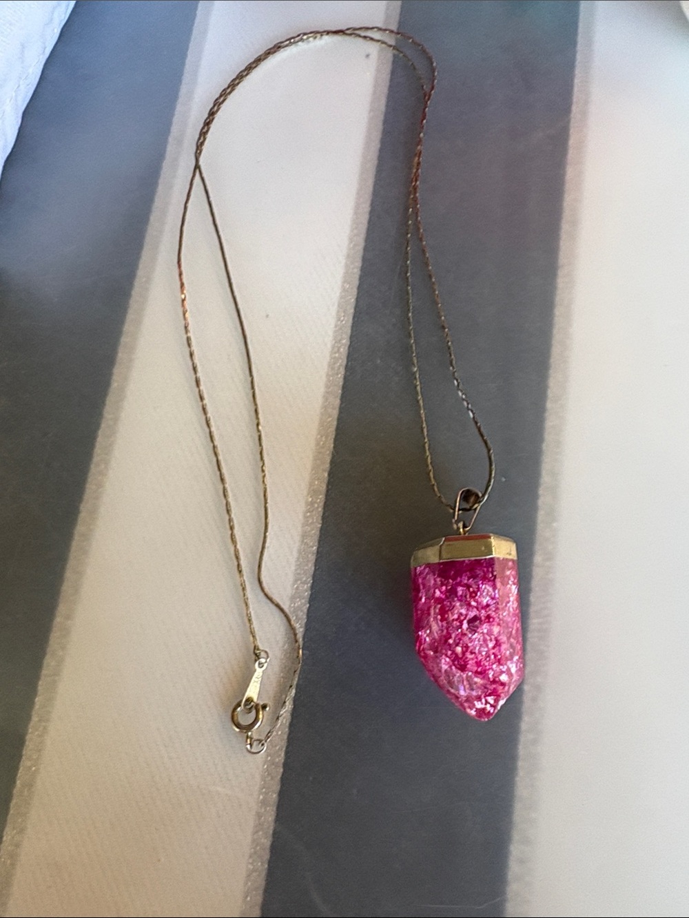 Fuchsia Crystal Point Pendant Necklace on Gold Chain